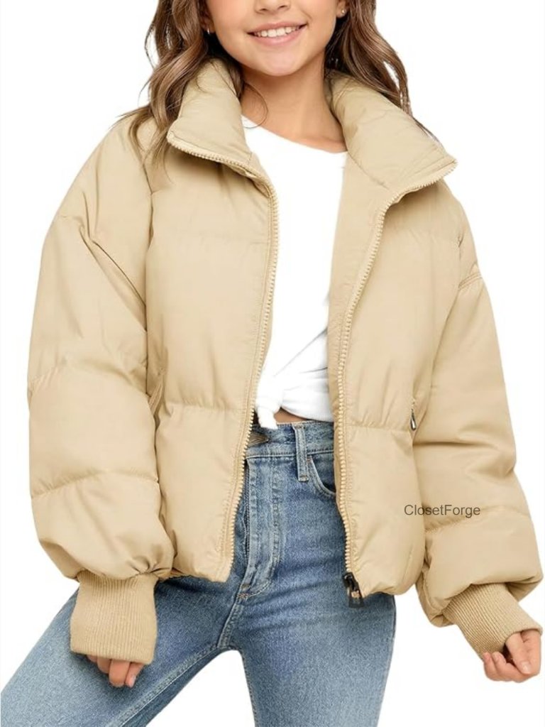 Girls Winter Puffer Jacket Zip Up Quilted Coat Warm Outerwear 7-14